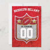 赤と金ゴールドサッカーチームのカラーズクォーターバック 招待状 (正面)