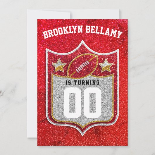 赤と金ゴールドサッカーチームのカラーズクォーターバック 招待状 (正面)