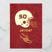 赤と金ゴールドサッカー誕生日シャルボード 箔招待状 (正面)