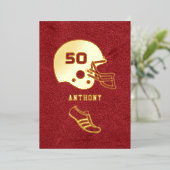赤と金ゴールドサッカー誕生日シャルボード 箔招待状 (立ち正面)