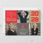 赤と金ゴールドシャルボード3写真卒業 招待状 (正面)