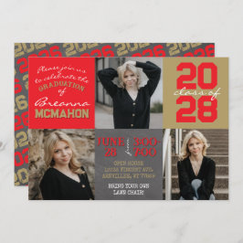 赤と金ゴールドシャルボード3写真卒業 招待状