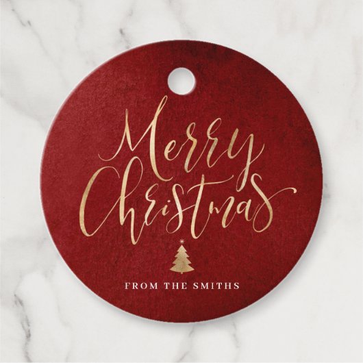 赤と金ゴールドシンプル書道メリークリスマス フェイバータグ (正面)