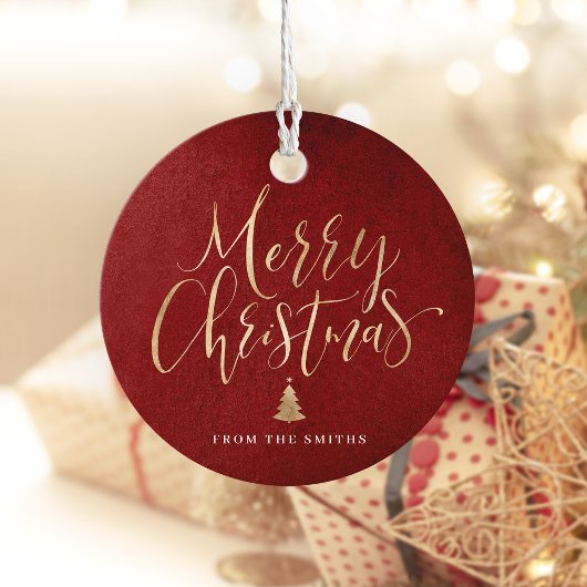 赤と金ゴールドシンプル書道メリークリスマス フェイバータグ
