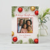 赤と金ゴールドジョイファミリーフォトクリスマス シーズンカード (スタンド正面)