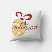 赤と金ゴールドジンルベルのおもしろい追加の名前クリスマス クッション (裏面)