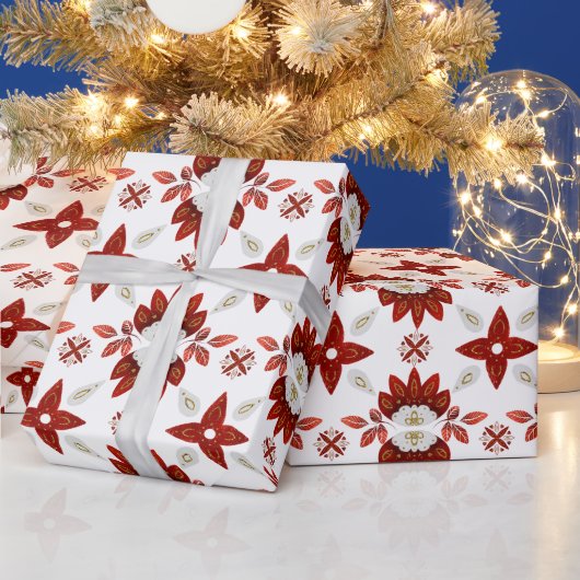 赤と金ゴールドスカンジナビア万華鏡のように千変万化するパターンパターン ラッピングペーパー (クリスマス)