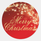 赤と金ゴールドスターメリークリスマス封筒用シール ラウンドシール (正面)