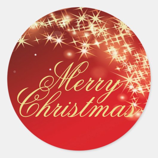 赤と金ゴールドスターメリークリスマス封筒用シール ラウンドシール (正面)