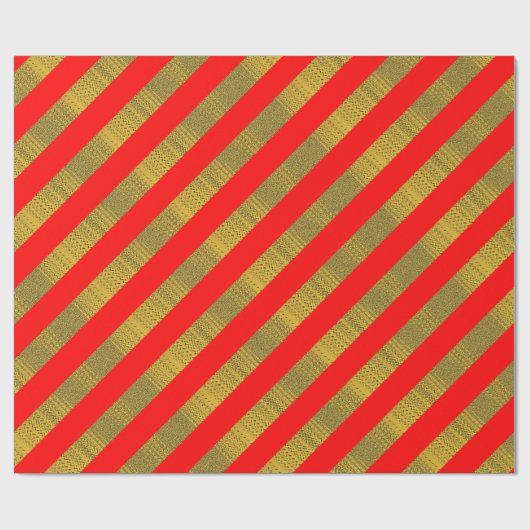 赤と金ゴールドストライプののクリスマス ラッピングペーパー (フラット)
