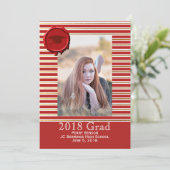 赤と金ゴールドストライプのの卒業発表 案内状 (スタンド正面)