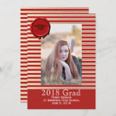赤と金ゴールドストライプのの卒業発表 案内状 (正面/裏面)