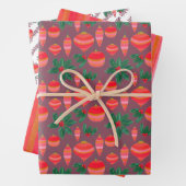 赤と金ゴールドストライプのクリスマスホリデーパターン ラッピングペーパーシート (インサイチュ)