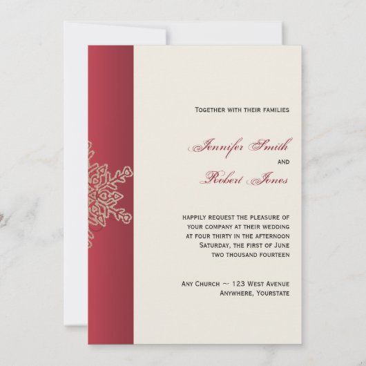 赤と金ゴールドスノーフレーク結婚式招待状 招待状 (裏面)