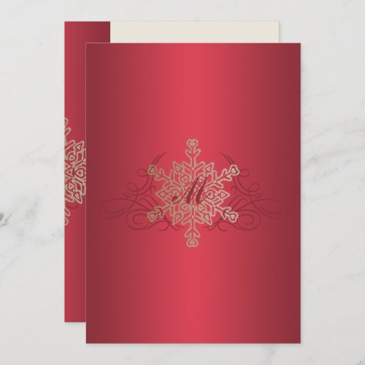 赤と金ゴールドスノーフレーク結婚式招待状 招待状 (正面/裏面)