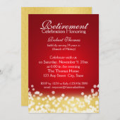 赤と金ゴールドスパークルライト退職パーティー 招待状 (正面/裏面)