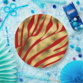 赤と金ゴールドゼブラフェスティバル ペーパープレート (パーティー)