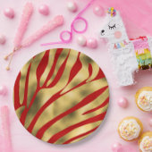 赤と金ゴールドゼブラフェスティバル ペーパープレート (パーティー)