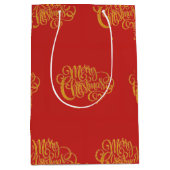 赤と金ゴールドタイポグラフィクリスマスメディア抱き枕 ミディアムペーパーバッグ (正面)