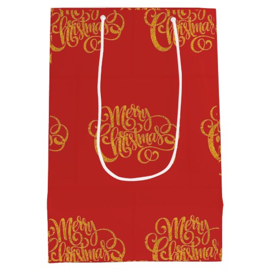 赤と金ゴールドタイポグラフィクリスマスメディア抱き枕 ミディアムペーパーバッグ (裏面)