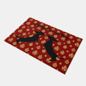 赤と金ゴールドダッシュンドシルエットホリデードアマット ドアマット (アングル)