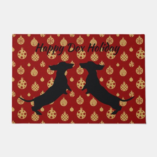 赤と金ゴールドダッシュンドシルエットホリデードアマット ドアマット (正面)