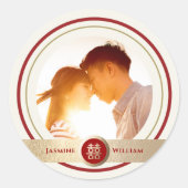 赤と金ゴールドダブル幸せ中国の写真結婚の ラウンドシール (正面)