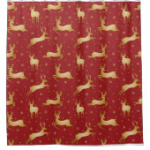 赤と金ゴールドトナカイ シャワーカーテン (正面)