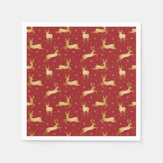 赤と金ゴールドトナカイ スタンダードカクテルナプキン (正面)