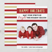 赤と金ゴールドハッピーホリデーフォトカードグリーティング シーズンカード (正面/裏面)