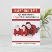 赤と金ゴールドハッピーホリデーフォトカードグリーティング シーズンカード (スタンド正面)