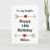 赤と金ゴールドハート娘14誕生日 カード (正面)