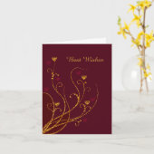 赤と金ゴールドハート結婚のグリーティングカード カード (黄色い花)