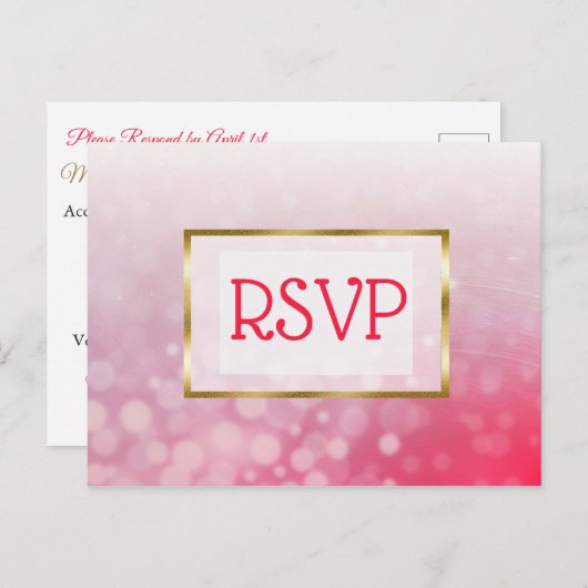赤と金ゴールドバブル結婚式RSVPはがき インビテーションポストカード (正面/裏面)