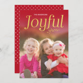 赤と金ゴールドフェイクのJoyful Holiday Photo シーズンカード (正面/裏面)