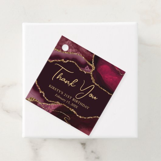 赤と金ゴールドフェイクグリッターアゲート誕生日パーティー フェイバータグ (インサイチュ)