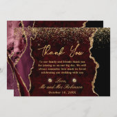 赤と金ゴールドフェイクグリッターマーブルアゲ結婚ート サンキューカード (正面/裏面)