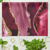 赤と金ゴールドフェイクグリッター大理石 キッチンタオル (折り畳み)