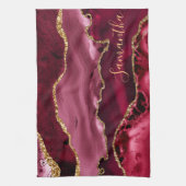赤と金ゴールドフェイクグリッター大理石 キッチンタオル (縦)