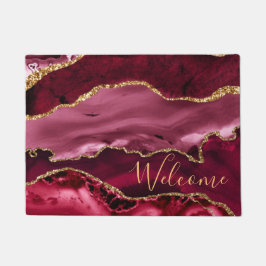 赤と金ゴールドフェイクグリッター大理石 ドアマット