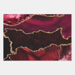 赤と金ゴールドフェイクグリッター大理石 ラッピングペーパーシート