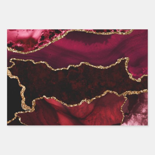 赤と金ゴールドフェイクグリッター大理石 ラッピングペーパーシート (正面)