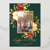 赤と金ゴールドフェスティバル花模様3 モダン枚 箔シーズンカード (正面)