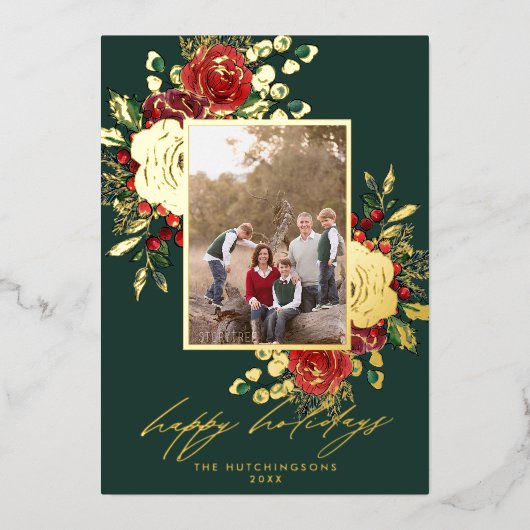 赤と金ゴールドフェスティバル花模様3 モダン枚 箔シーズンカード (正面)