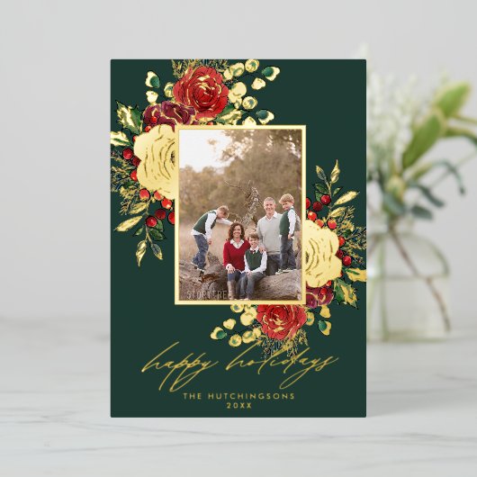 赤と金ゴールドフェスティバル花模様3 モダン枚 箔シーズンカード (立ち正面)