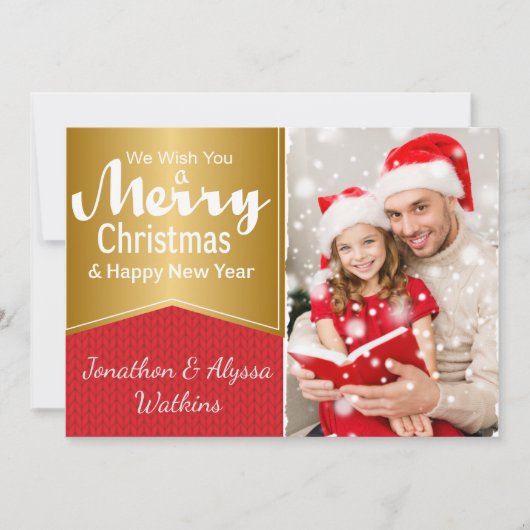 赤と金ゴールドフォトクリスマスカード シーズンカード (正面)