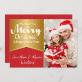赤と金ゴールドフォトクリスマスカード シーズンカード (正面/裏面)