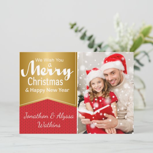 赤と金ゴールドフォトクリスマスカード シーズンカード (スタンド正面)