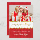 赤と金ゴールドフォトクリスマスカード シーズンカード (正面/裏面)