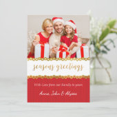 赤と金ゴールドフォトクリスマスカード シーズンカード (スタンド正面)